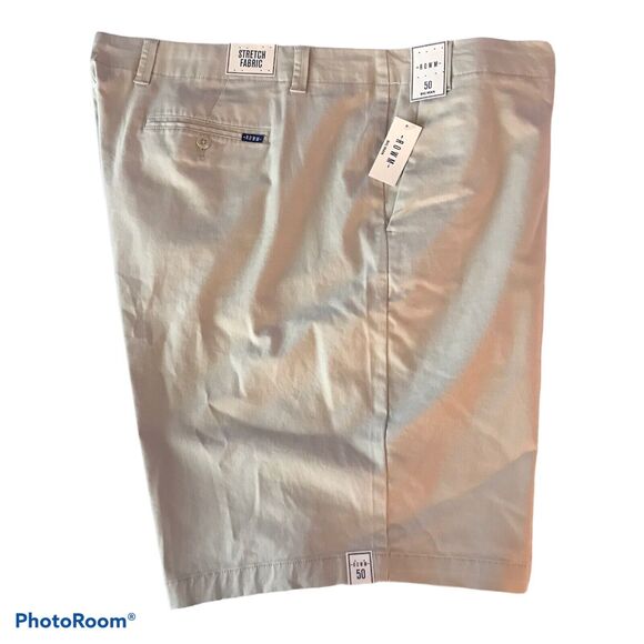 ROWM Shorts Mens 50 BIG Bermuda Flat Front Stone Chino Walking Stretch $46 NEW - Picture 1 of 6